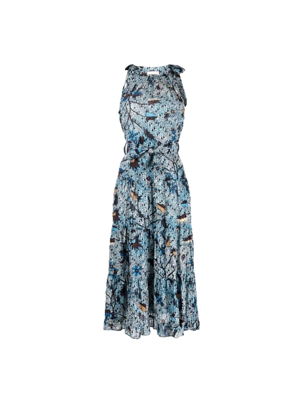 Ulla Johnson Blue Floral Halter Maxi Dress with Tie Waist